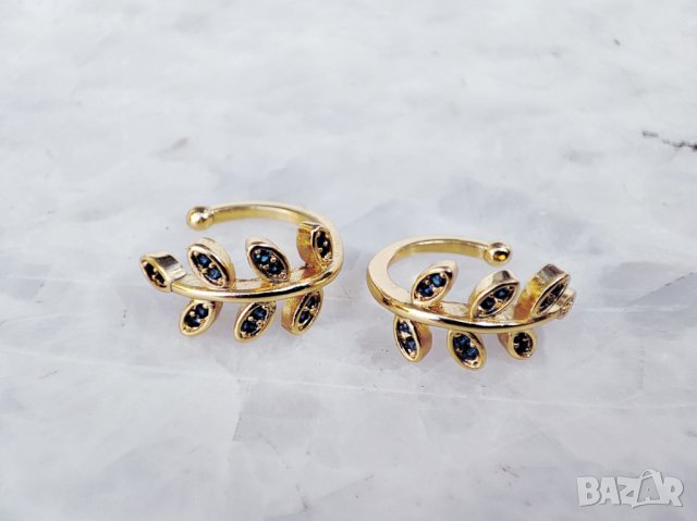 Позлатени обеци тип маншет (без дупка на ухото) с кубичен цирконий, снимка 9 - Обеци - 40050418