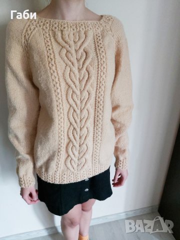 Ръчно плетен пуловер с аранови елементи , снимка 8 - Блузи с дълъг ръкав и пуловери - 23873451