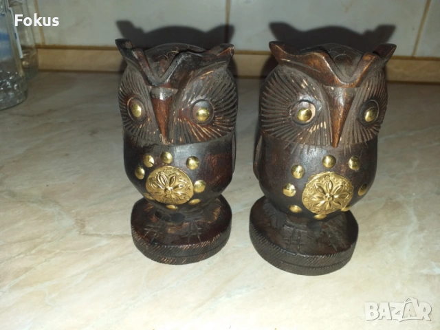 Лот бухалчета совички дърво и месинг