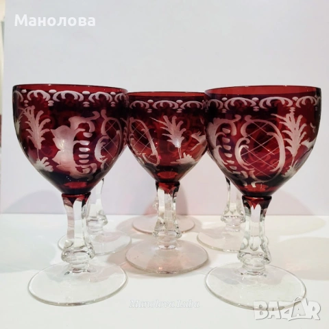 Шест чаши от Бохемско стъкло Egermann.