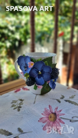 Чаша "Теменужки" - ръчна изработка, снимка 5 - Други - 51551505