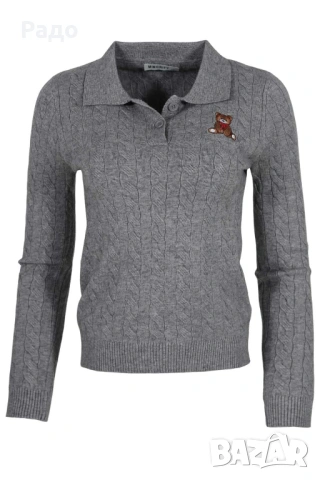 Дамска плетена блуза EXPLOSI 1086-150 сива с мече Рокля DJOFRA FASHION с поло дълги ръкави вталена, снимка 2 - Блузи с дълъг ръкав и пуловери - 53074645