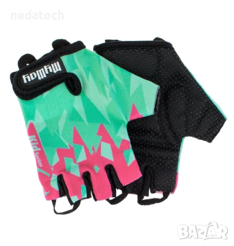 Детски велосипедни ръкавици, Зелен, 7,5 см. 