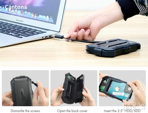 ElecGear USB към SATA кутия за 2,5" диск, UASP, здрав външен корпус, IP66 водоустойчив прахоустойчив, снимка 6 - Други - 37873191