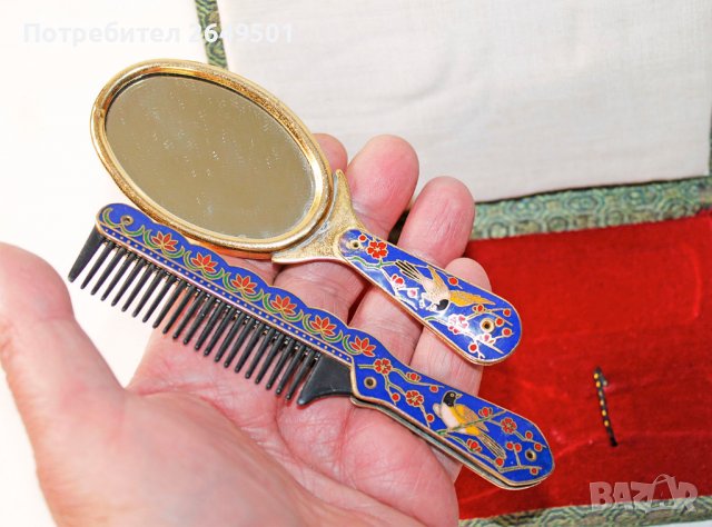 Сет огледало и гребен инкрустирани с емайл, снимка 2 - Други - 36659340