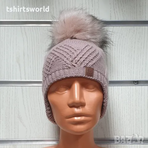 Нова детска зимна шапка тип ушанка с помпон в розов цвят, снимка 2 - Шапки, шалове и ръкавици - 47894144