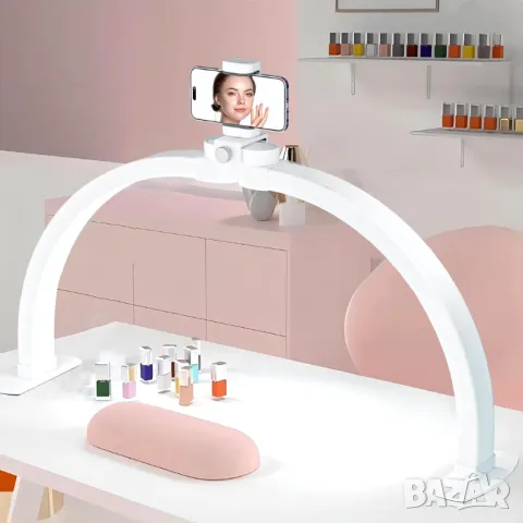 Настолна лампа Дъга / Лампа Полумесец - Сгъваема + Поставка за телефон, снимка 5 - Педикюр и маникюр - 47728490