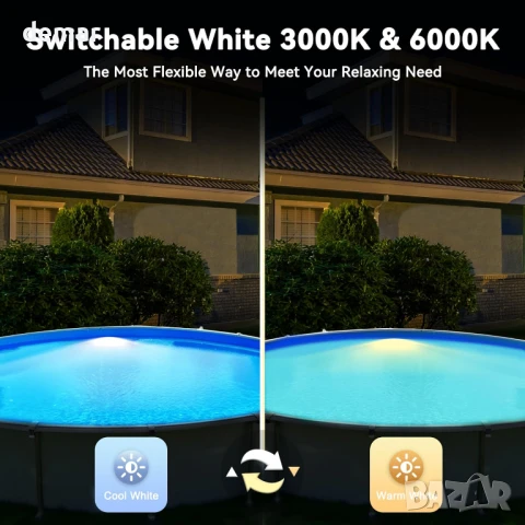 LED осветление за басейн LyLmLe с външна резба 5 см, 3000K и 6000K, Ø190 мм, 12V AC, снимка 5 - Басейни и аксесоари - 51373249