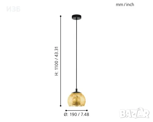 EGLO-Висяща лампа ALBARACCIN черно-златист цвят Ø19см В: 110 см, снимка 3 - Полилеи - 50197129