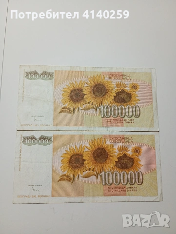ЮГОСЛАВИЯ БАНКНОТИ 100,000 ДИНАРА 1993 Г , снимка 4 - Нумизматика и бонистика - 53164903