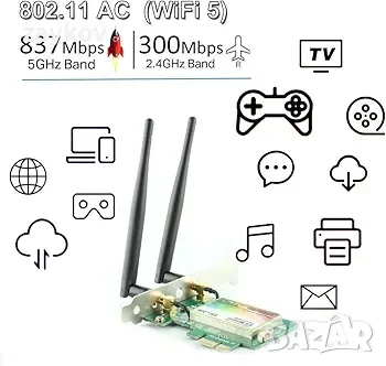 AC 1167Mbps Bluetooth4.2 безжична мрежова карта, снимка 2 - Друга електроника - 47610753