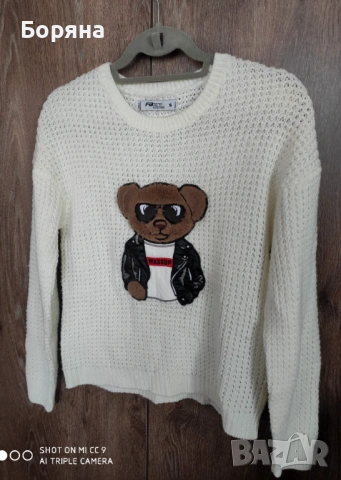 Amisu бял пуловер с мече с подарък чанта, снимка 6 - Блузи с дълъг ръкав и пуловери - 53275830