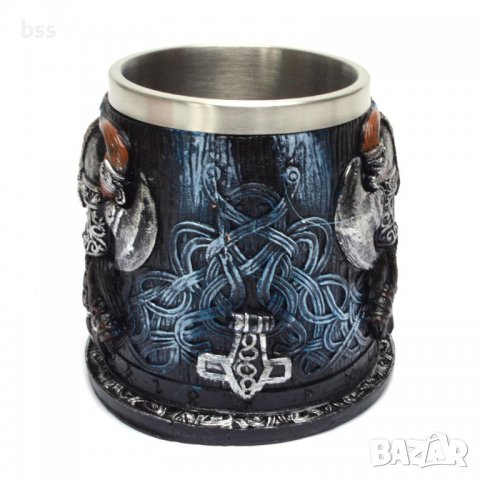 Код 95625 Стилна чаша от полирезин и метал с релефни декорации - герой с шлем, снимка 2 - Чаши - 37045316