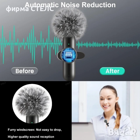 Безжичен микрофон тип брошка STELS J12 Dual за iPhone - 2 броя в комплект, снимка 3 - Микрофони - 53173247