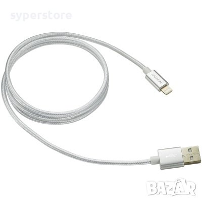 Кабел Lightning към USB за iPhone 5, 6, 7 и др. CANYON CNE-CFI3PW 1м Оплетка Сребрист Lightning to U, снимка 1 - USB кабели - 36602715