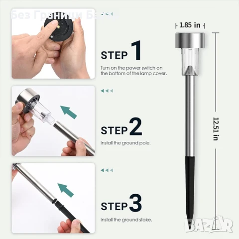 Нови Соларни LED Лампи за Градина и Пътека 8 часа Светене 6 броя Комплект, снимка 3 - Други - 51203101