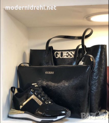Дамска чанта и спортни обувки Guess черни, снимка 1 - Дамски ежедневни обувки - 29049179