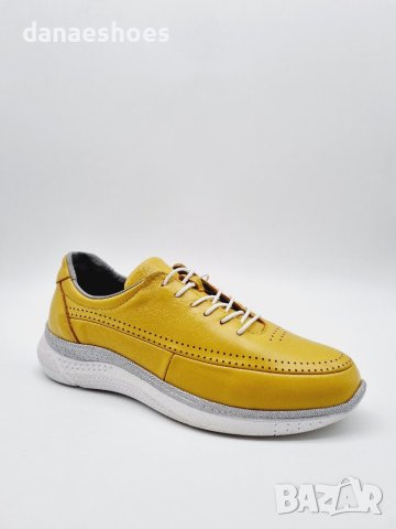 Дамски спортни обувки от естествена кожа в жълто 