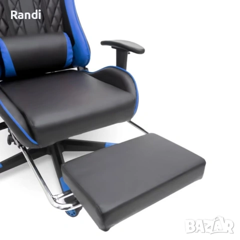 Геймърски стол за релакс с масаж и подложка за крака – син, снимка 5 - Столове - 53237765