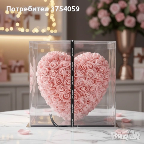 Декоративно сърце от изкуствени рози в подаръчна кутия, снимка 5 - Романтични подаръци - 53075909