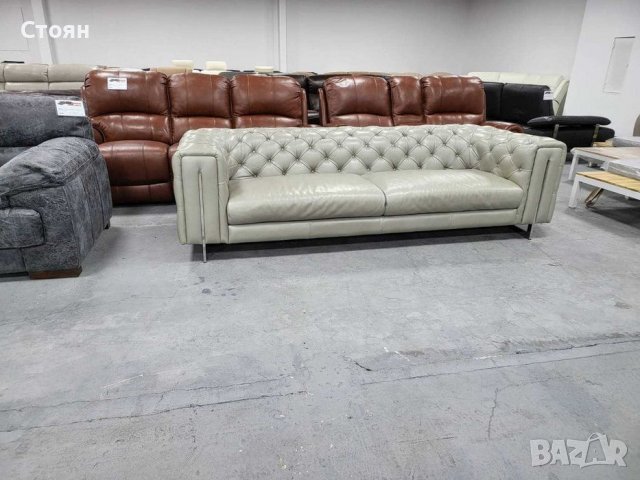 Голям сив кожен диван Честърфийлд - естествена кожа, снимка 10 - Дивани и мека мебел - 39718256