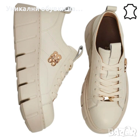 Бежови кецове на платформа- Daris Beige 11734, снимка 5 - Кецове - 53534728
