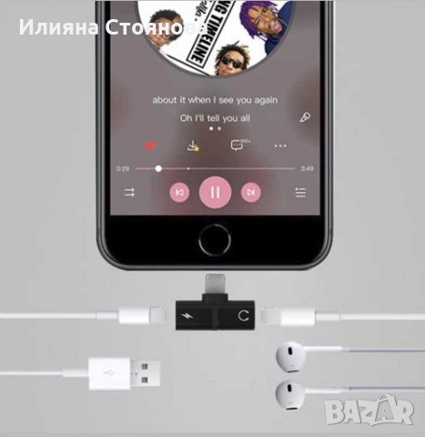 Кабел адаптер Lightning Aux Headphone Audio Jack Charger Cable Adapter For iphone7+ , снимка 5 - Слушалки, hands-free - 28159037