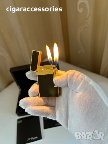 S.T. Dupont Ligne 2 – Black & Gold запалка, 2 пламъка | Пълен комплект, снимка 3 - Запалки - 53399265