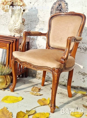 масивно френско кресло с подлакътници , снимка 3 - Дивани и мека мебел - 53172850