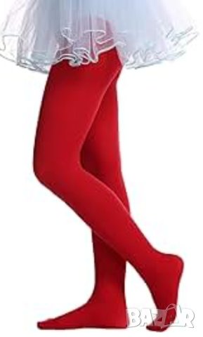 Детски плътен нов  червен чорапогащник с брокат 8-10 г., снимка 1 - Други - 43067057