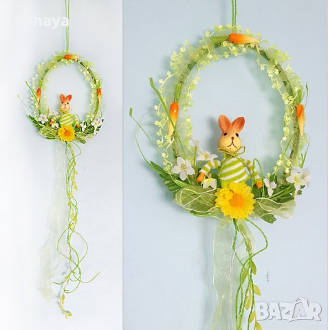 1416 Великденски венец със зайче и моркови украса за врата стена
