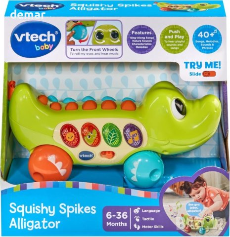 VTech Baby Бебешка сензорна играчка за бутане, алигатор със светлини,звуци, цветове и песни, снимка 6 - Образователни игри - 43764116