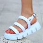 Равни сандали - бяло с бяло ходило - NS77, снимка 2