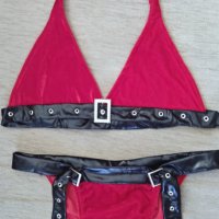 Червено секси дамско бельо имитация на кожа с червен плюш, снимка 5 - Бельо - 38063966