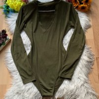 Зелено памучно боди, снимка 1 - Блузи с дълъг ръкав и пуловери - 38799136