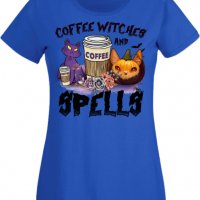 Дамска тениска Coffee Witches And Spells,Halloween,Хелоуин,Празник,Забавление,Изненада,Обичаи,, снимка 4 - Тениски - 38144683