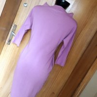 Светло лилава рокля с джобове и широка яка Л, снимка 3 - Рокли - 32855722