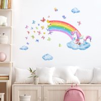 Стикер за стена Еднорог с дъга и пеперуди , декорация за детска стая , подарък за бебе деца, снимка 3 - Други - 40579124