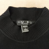 Черна блуза с дълъг ръкав AMISU , плетена с вертикални раета , с декоративни копчета на ръкавите , снимка 6 - Блузи с дълъг ръкав и пуловери - 39217901