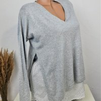 Дамска риза в сиво с имитация на риза, снимка 2 - Блузи с дълъг ръкав и пуловери - 38578399