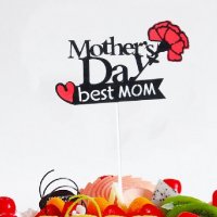 Mother's Day Best Mom Денят на майката Мама карамфил черен топер с брокат украса декор за торта, снимка 1 - Други - 28652611