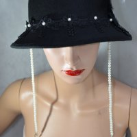 ⚜️ Черна шапка филц с перли №3060, снимка 5 - Шапки - 37671760