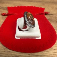 Сребърен дамски пръстен с карнеол и цирконий, снимка 2 - Пръстени - 43788574