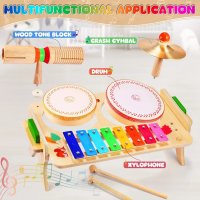 Дървена играчка Монтесори музикална маса  7 в 1 дървен Ксилофон Детски барабани , снимка 10 - Музикални играчки - 43762029