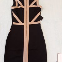 Черна луксозна ластична рокля с бежова гарнитура , с дълъг стабилен цип , елегантна , къса, секси , снимка 10 - Рокли - 37249692