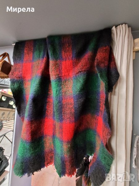 Одеало,покривка за легло от мохер и вълна,шарено одеало,винтидж излъчване ( 178 ×156см), снимка 1