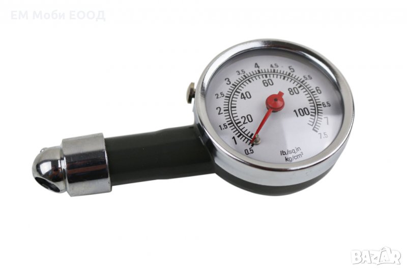 Манометър за гуми, метален в кутийка, снимка 1