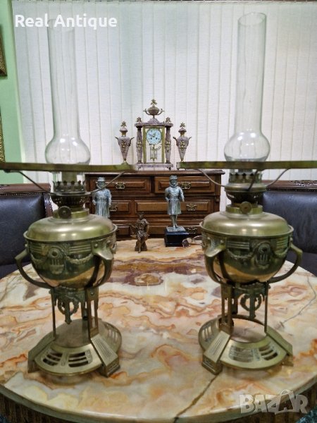 Чифт страхотни антикварни английски бронзови газени лампи , снимка 1