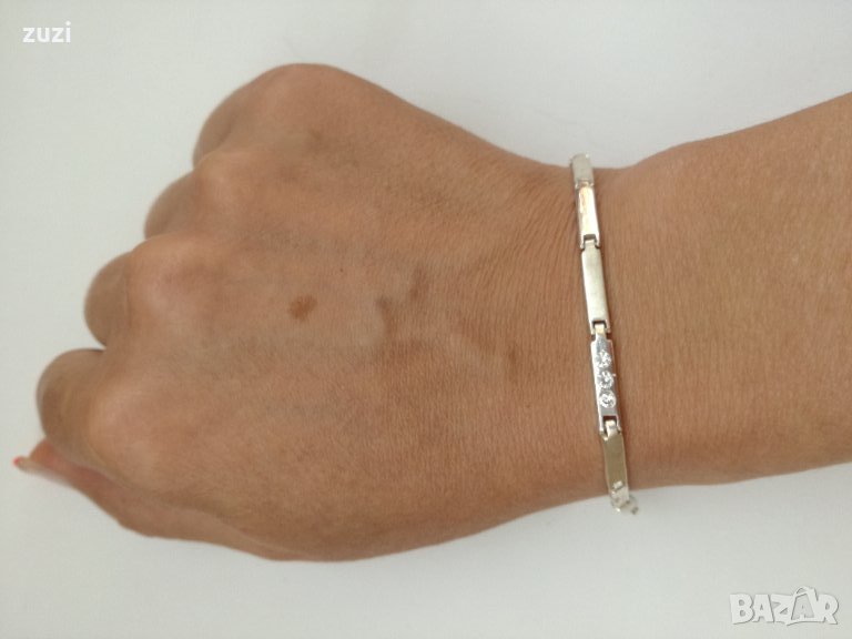  Сребърна гривна с цирконий - 925 сребро. , снимка 1
