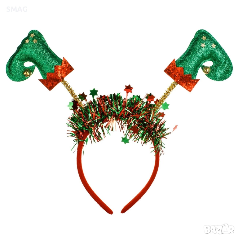 Коледна диадема крачета елфче със звънчета и брокат_1255089, снимка 1